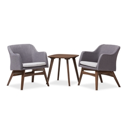Baxton Studio Vera Mid-Century Modern 3-Piece Lounge Chair and Side Table Set